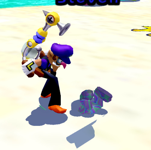 Waluigi standing over another custom character during multiplayer