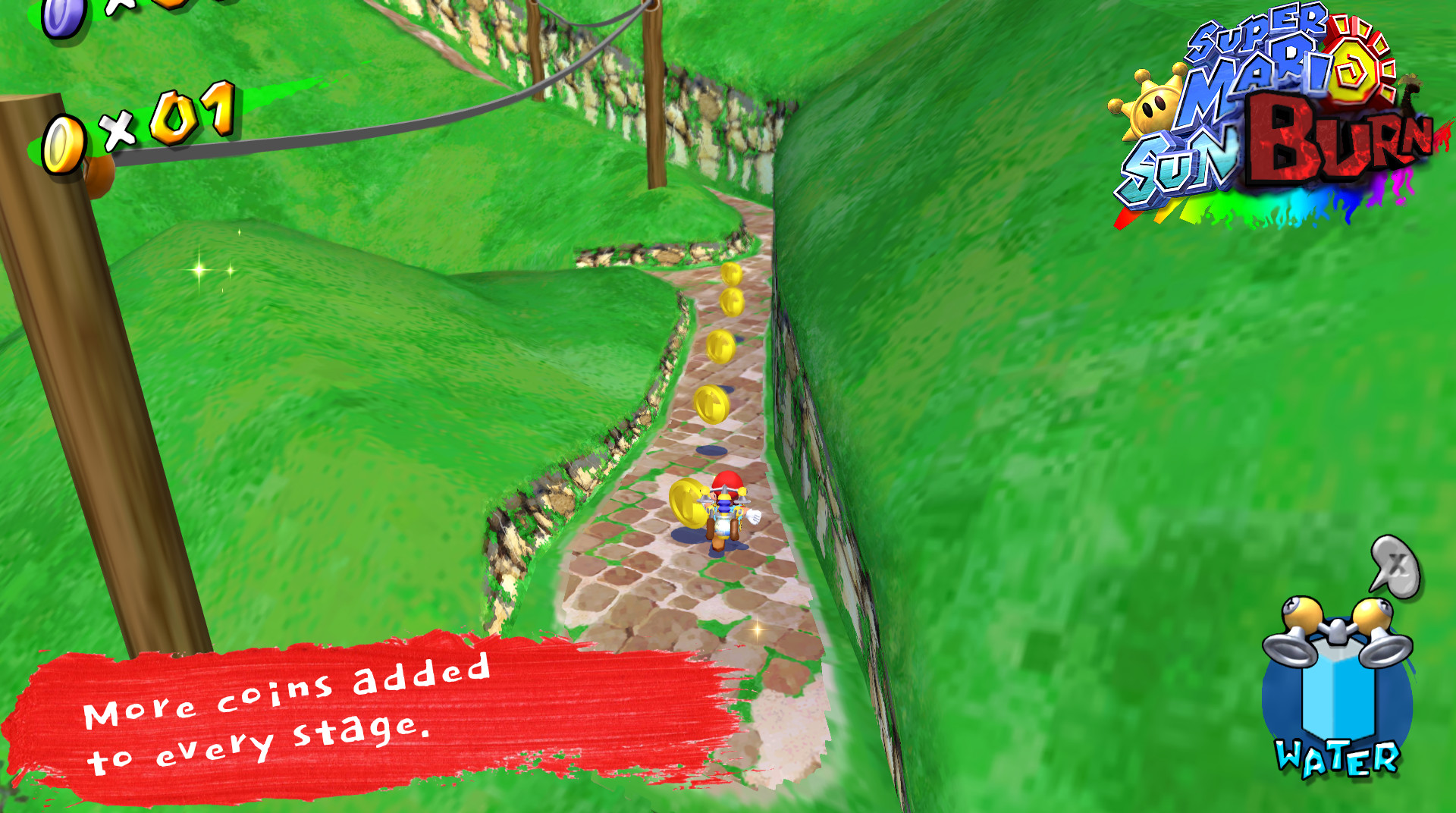 Extra coins placed along a grassy hillside