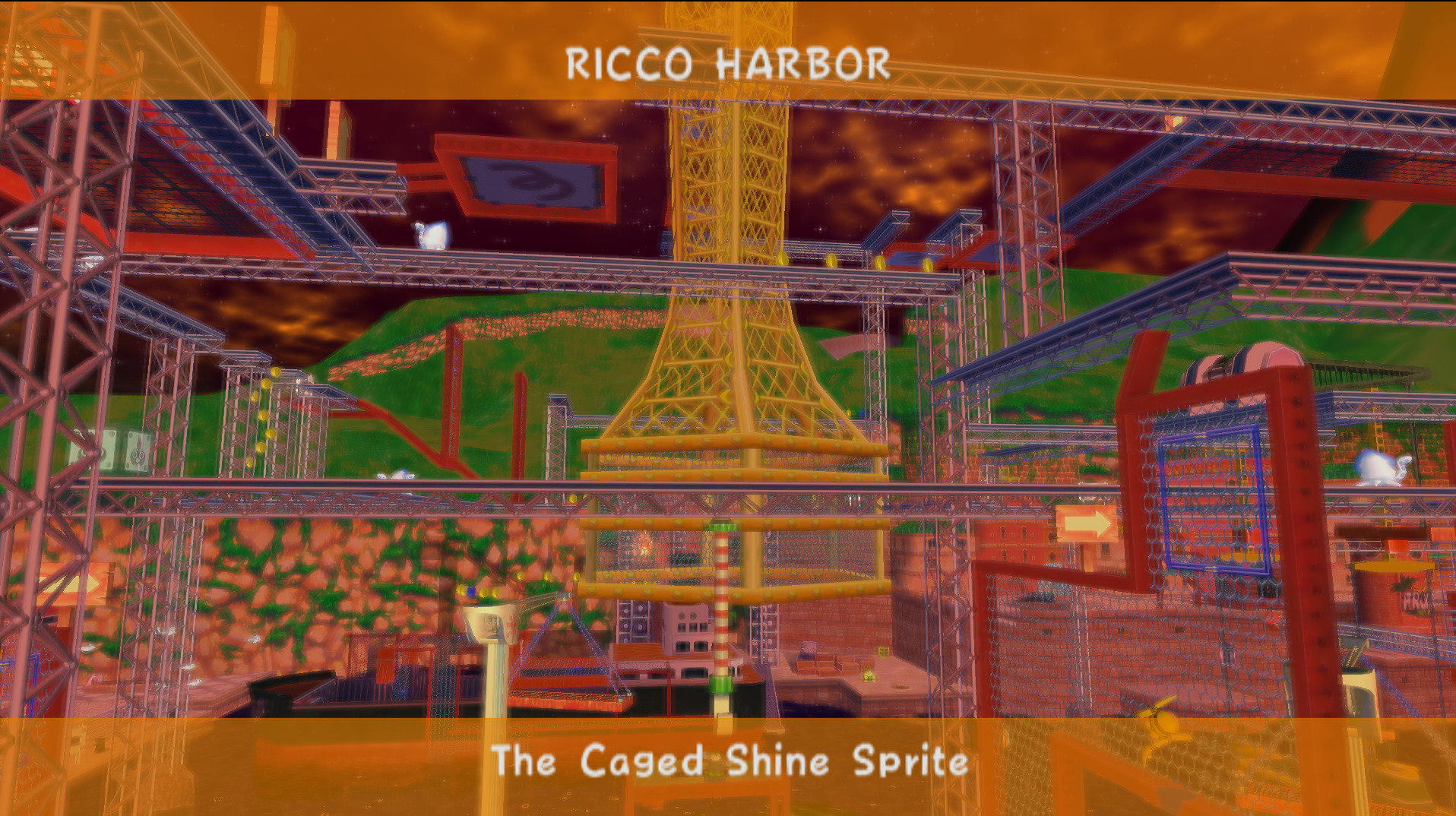 Ricco Harbor's scaffolding beneath a sunset sky